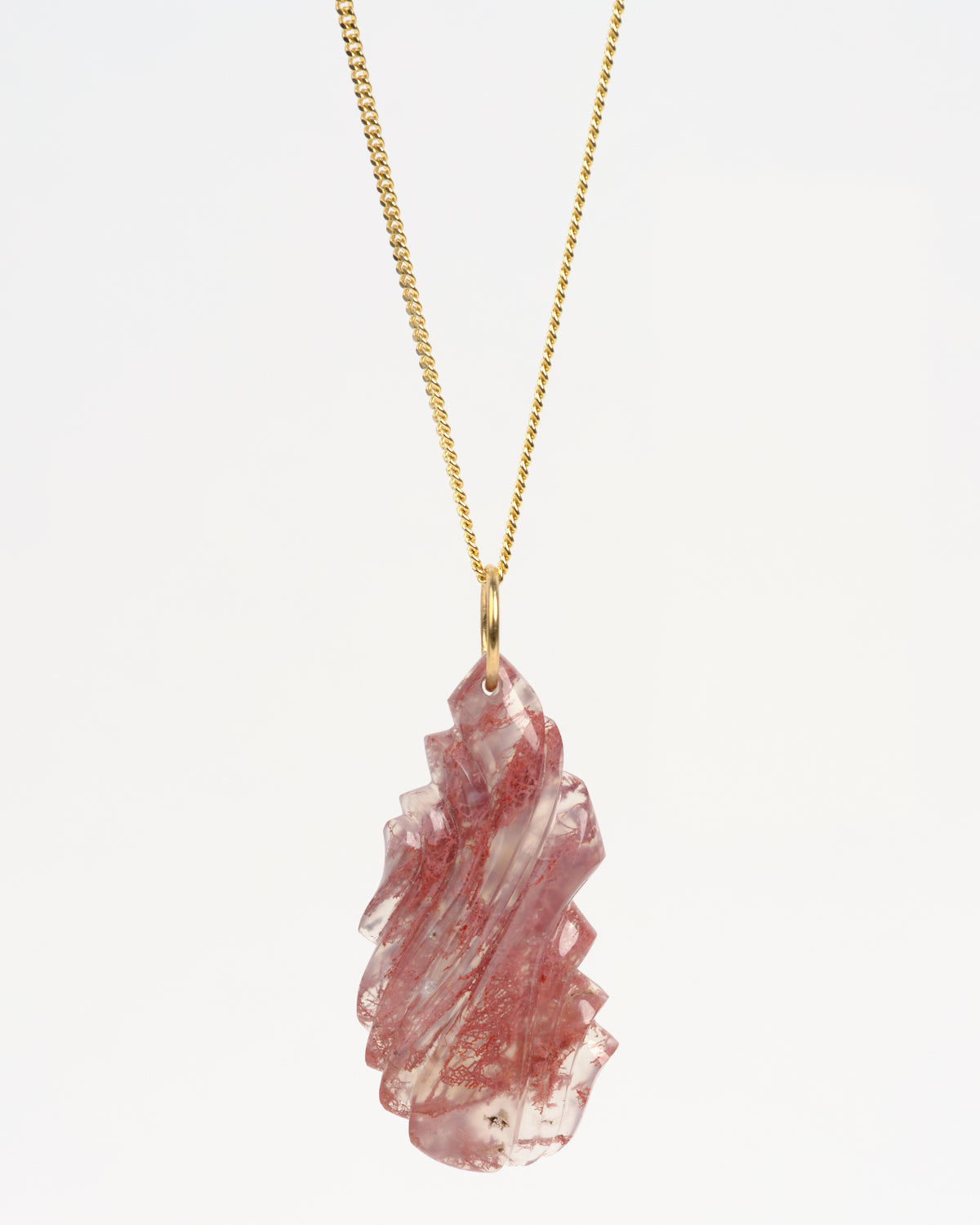 Pink Moss Agate Carved Pendant