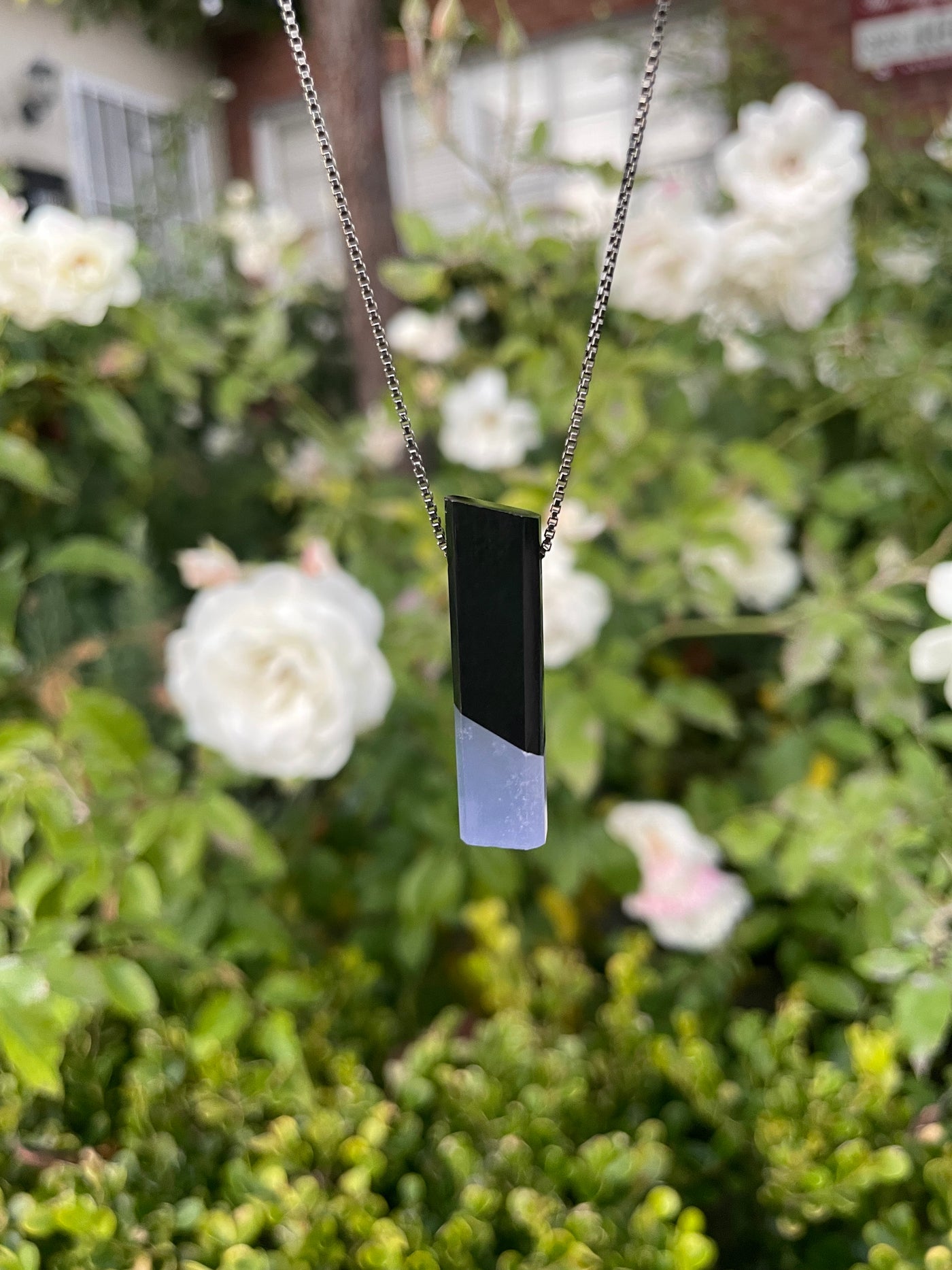 Black Jade & Blue Chalcedony Intarsia Pendant