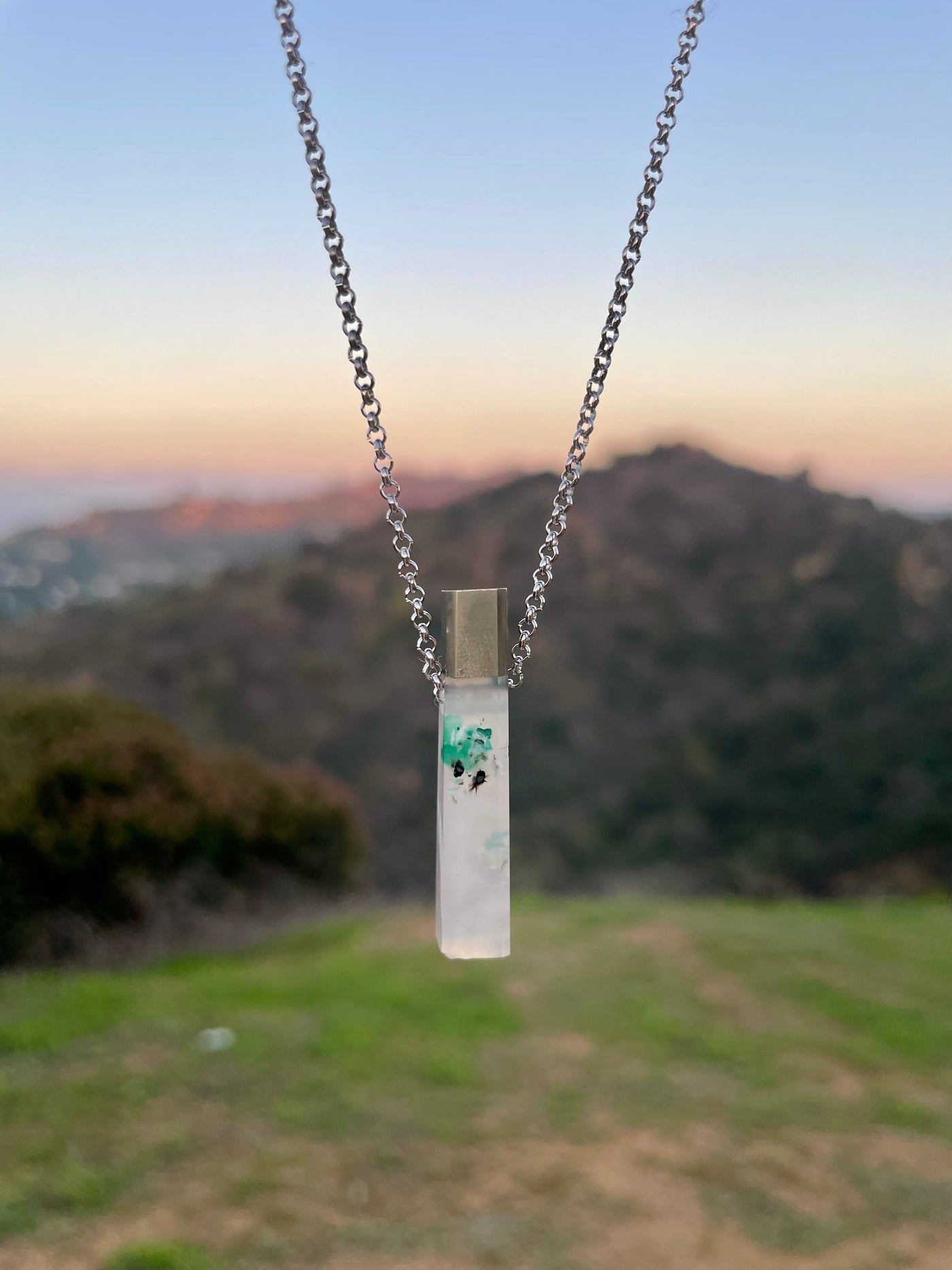 Pyrite & Chrysocolla in Chalcedony Pendant