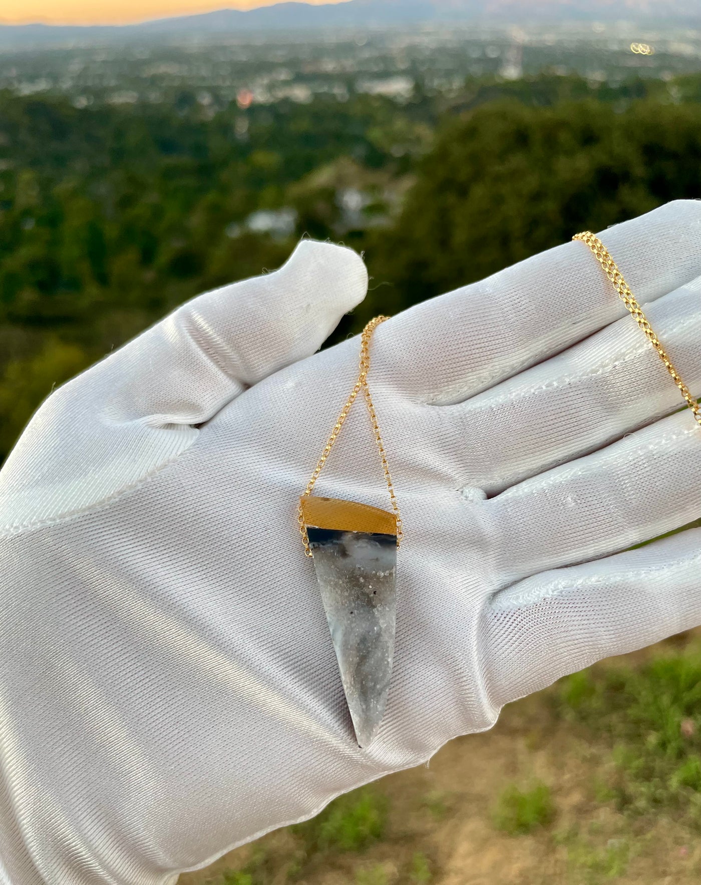 Druzy Agate & Citrine Intarsia Pendant