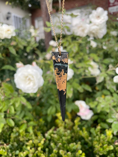 Gold Plated Magnetite in Black Jade Pendant (Rare)