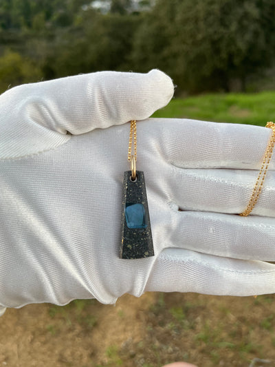 Topaz Inlay in Pyrite, Hematite & Black Jade Pendant