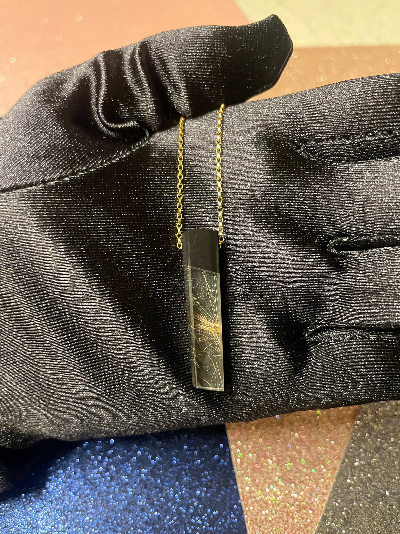 Black Jade & Rutilated Quartz Pendant