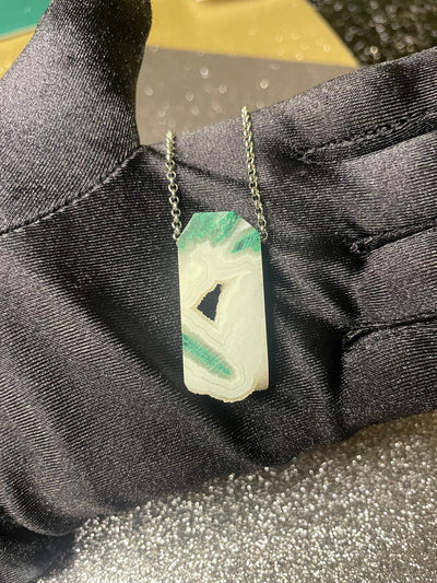 White Druzy & Malachite Pendant (Rare)