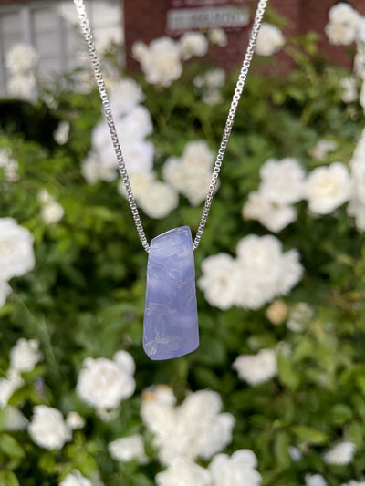 Polished & Natural Surface Mojave Blue Chalcedony Pendant (Rare)