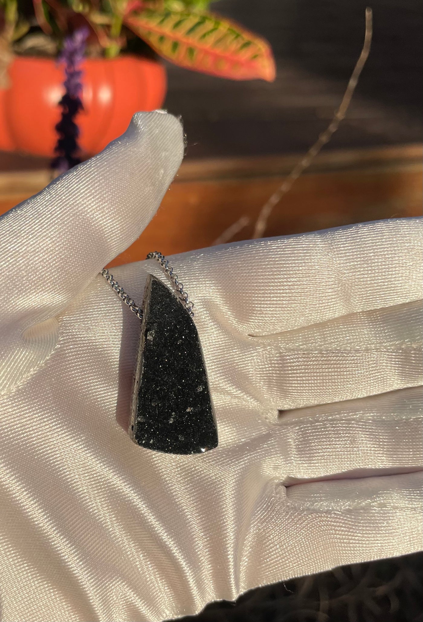 Fine Black Druzy Quartz Pendant