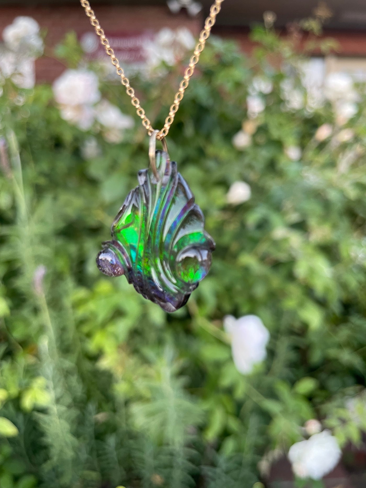 Carved Ammolite Pendant