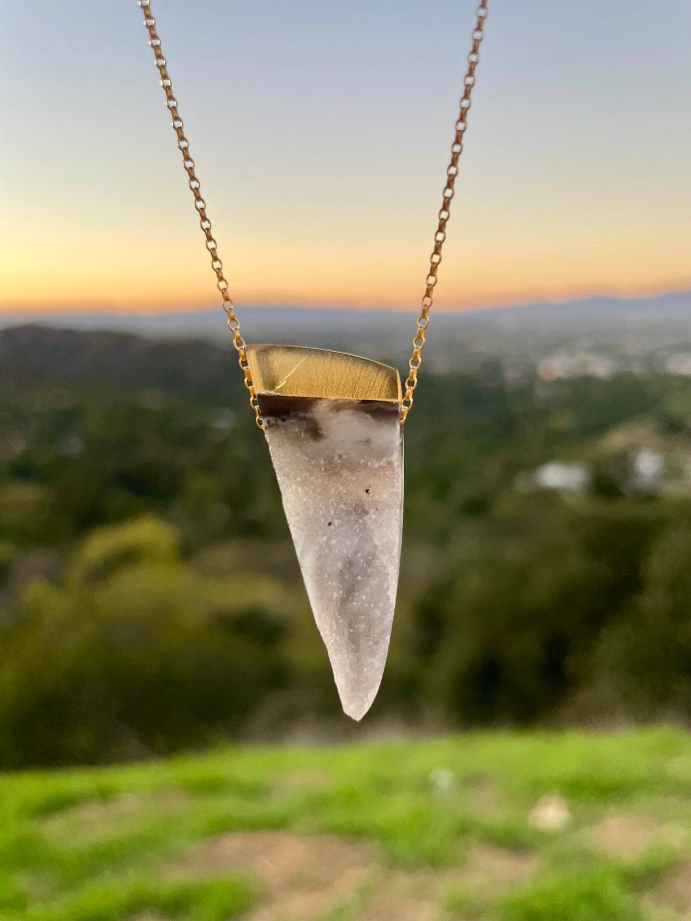 Druzy Agate & Citrine Intarsia Pendant