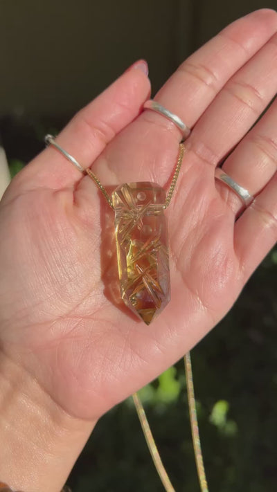 Tri-Color Quartz Carved Pendant